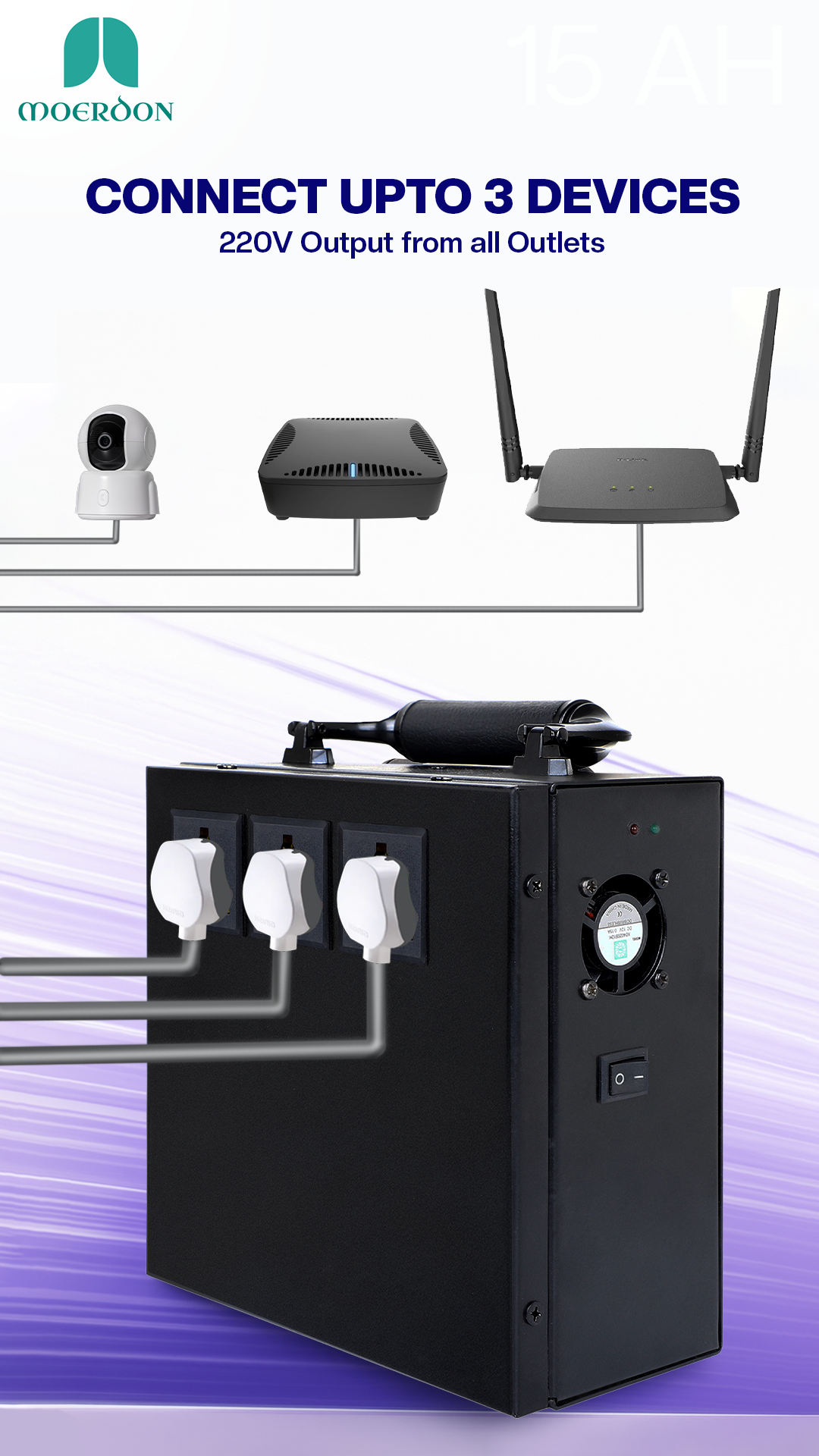 Moerdon 500W Portable 15Ah UPS for All types of CCTV Cameras, WI-FI Routers