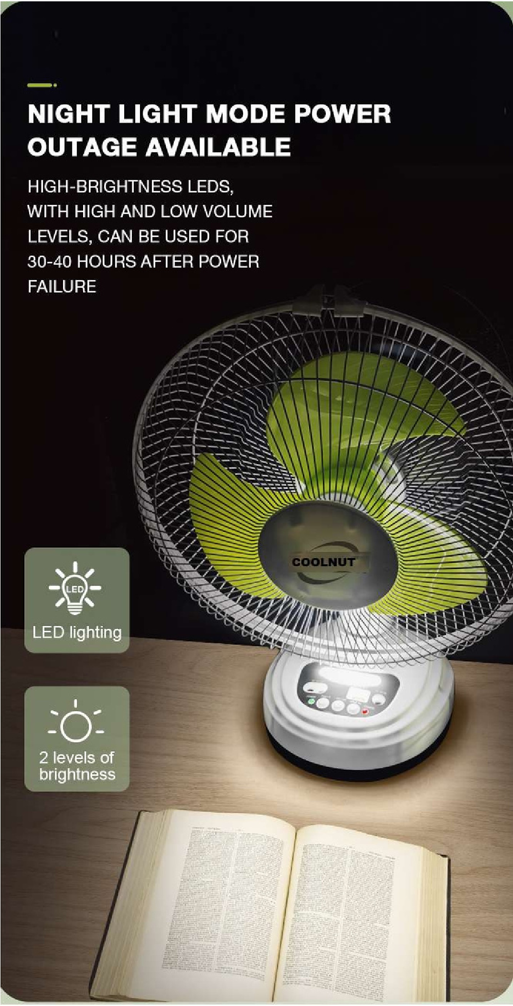 Coolnut 16" Rechargeable 15W Solar Table Fan with 12000 mAh Battery