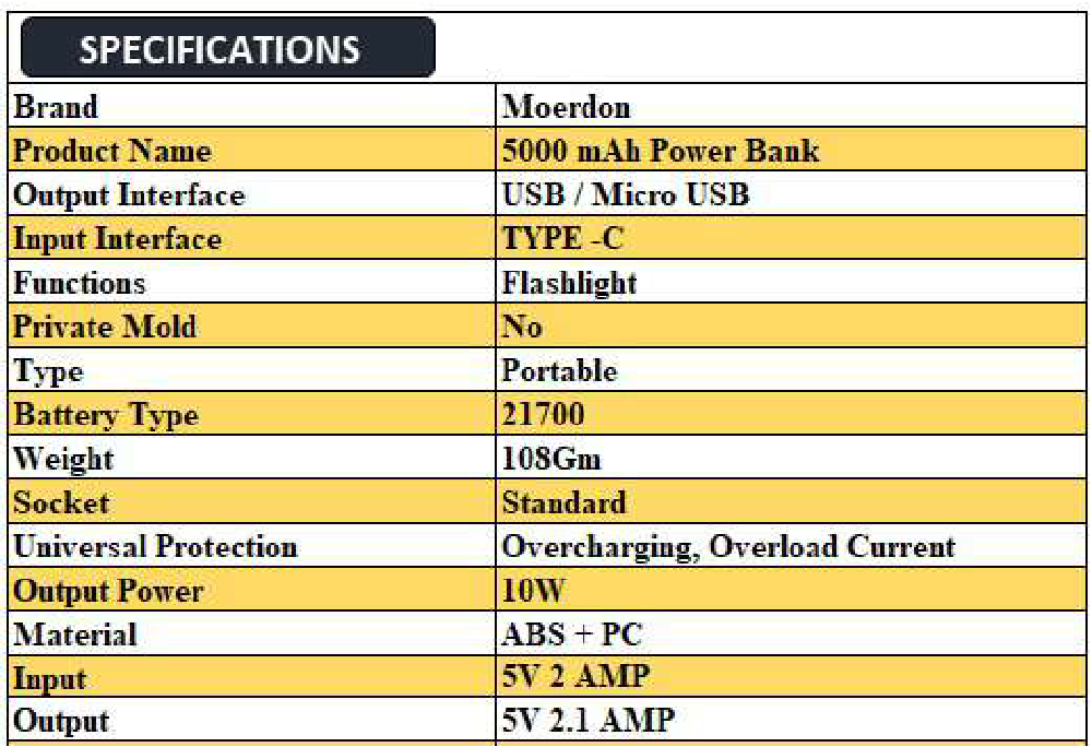 Moerdon 5000 mAh mobile power bank with solar panel