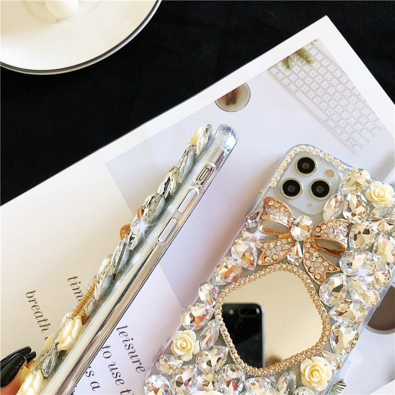 Glittering Diamond Bow Style Makeup Mirror Design IPhone