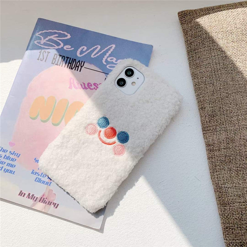 Cute Cartoon Monster Blusher Smile Face Plush Phone Case For iPhone