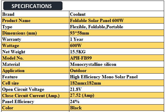 Coolnut Portable Foldable Solar Panel 600W