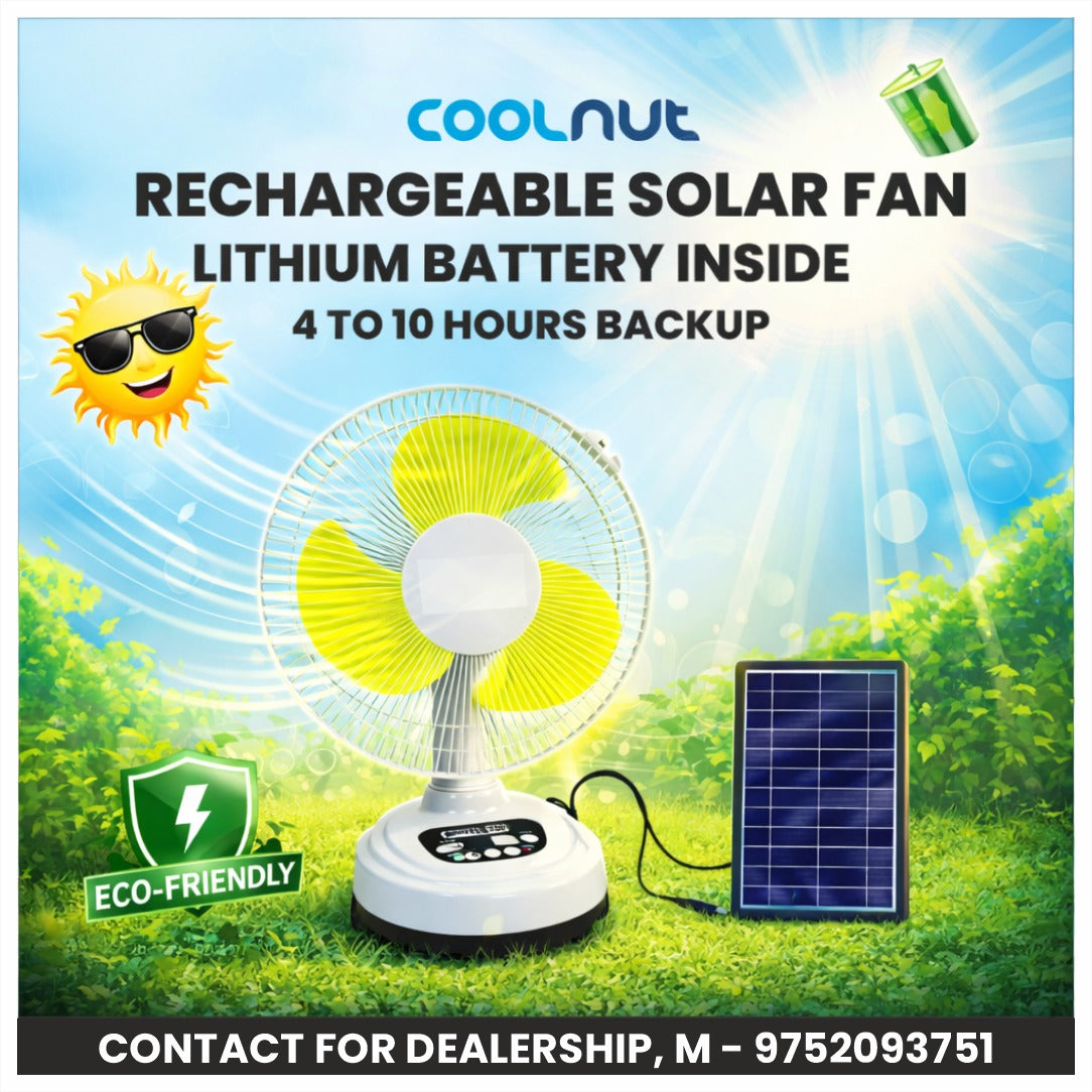 Coolnut 16" Rechargeable 15W Solar Table Fan with 30000 mAh Battery