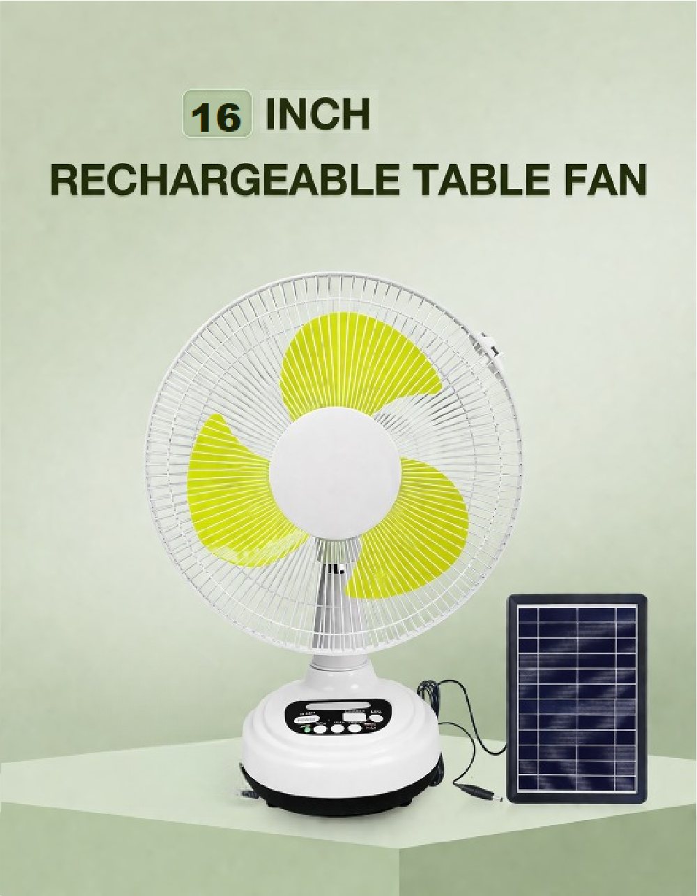 Coolnut 16" Rechargeable 15W Solar Table Fan with 12000 mAh Battery