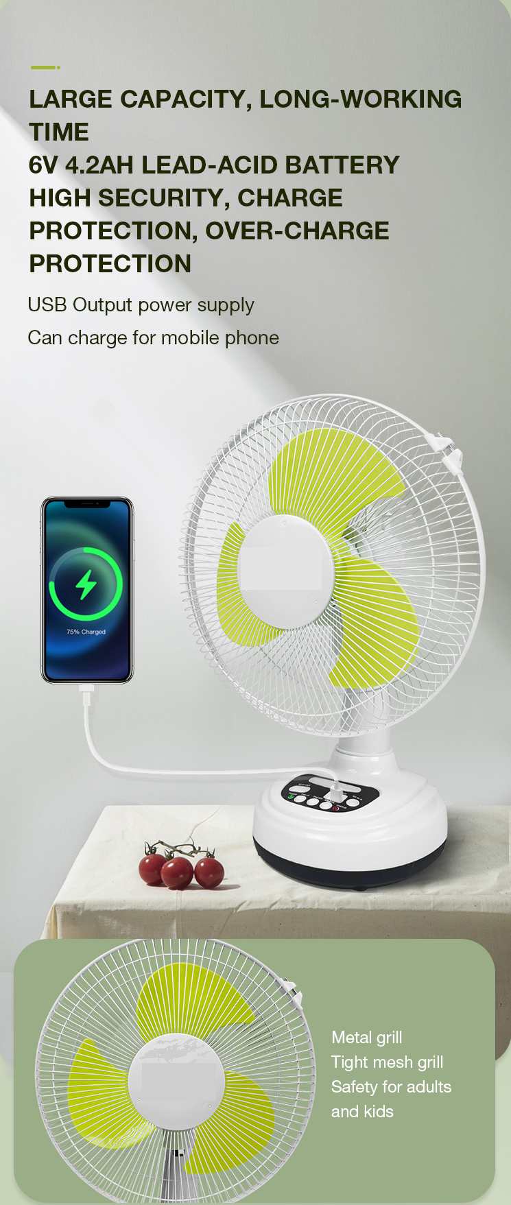 Coolnut 13" Rechargeable 15W Solar Table Fan with 30000 mAh Battery