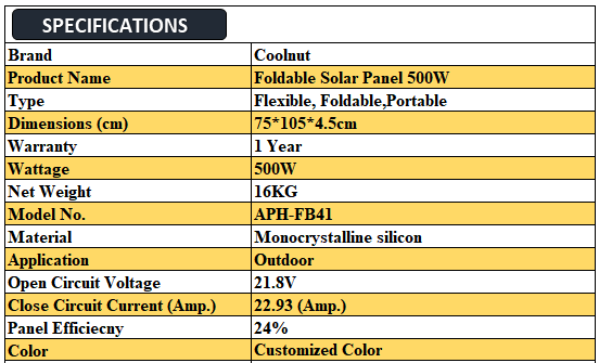 Coolnut Portable Foldable Solar Panel 500W
