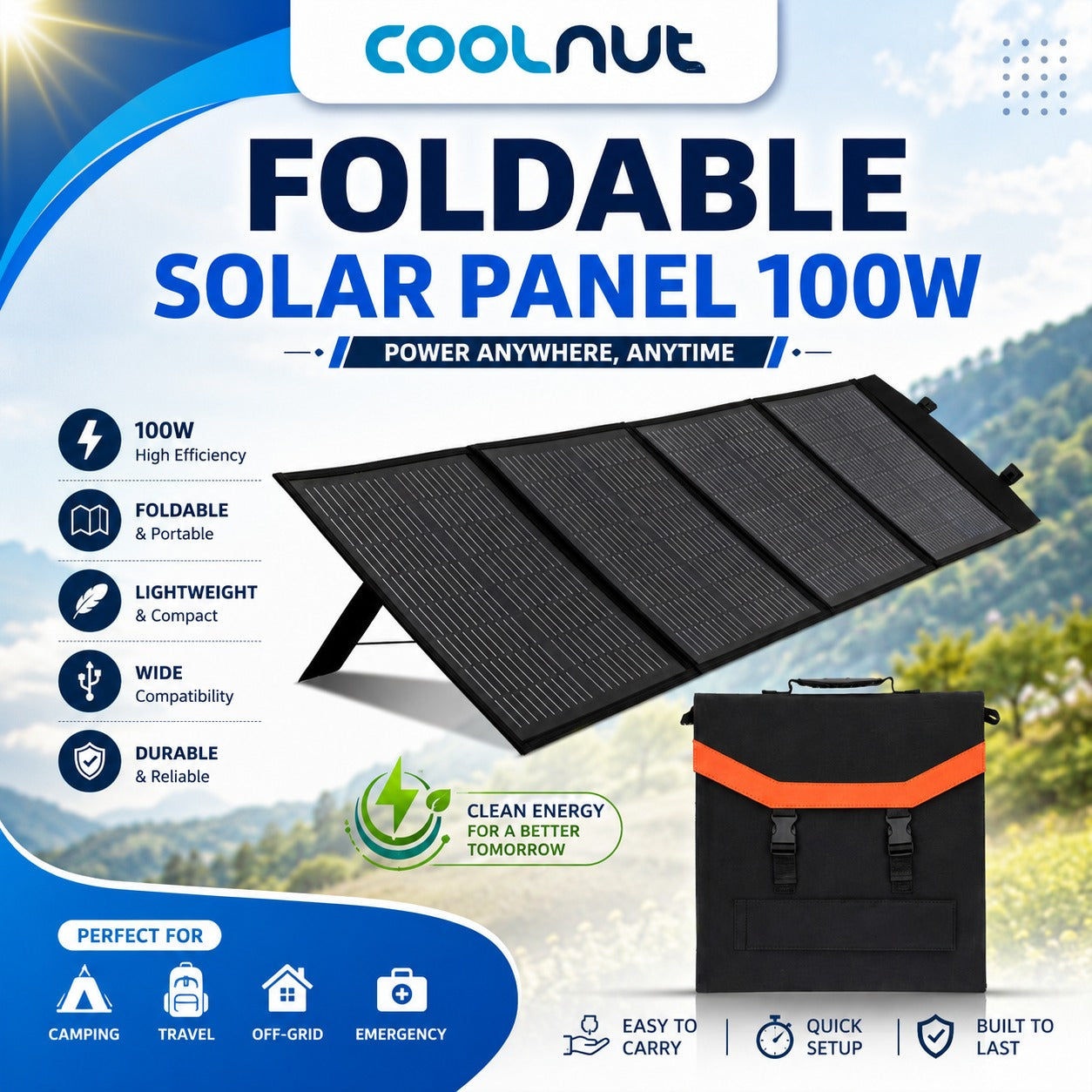 Coolnut Portable Foldable Solar Panel 100W
